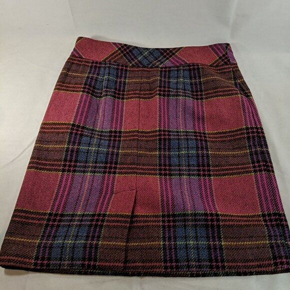 L.L. Bean Pink Plaid Wool Skirt Women's 8 Short Knee Length Slit Tartan Pencil - Picture 9 of 15